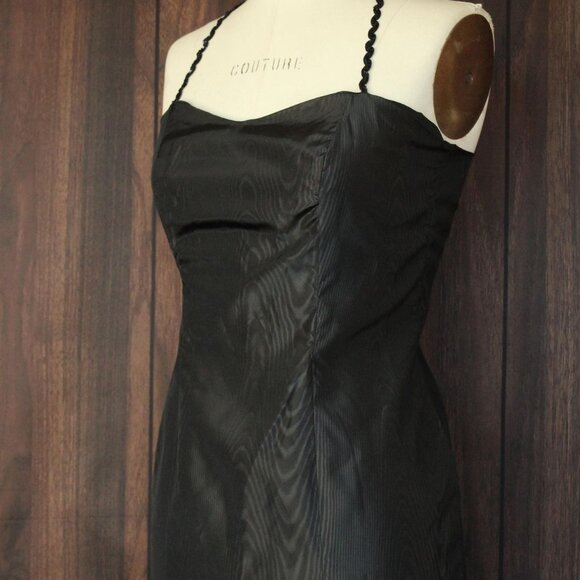 Vintage 1960s Dress, Black Taffeta Maxidress, Long Wiggle Moire, Sequin Trim - Picture 8 of 10